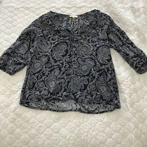 Blue and white paisley blouse